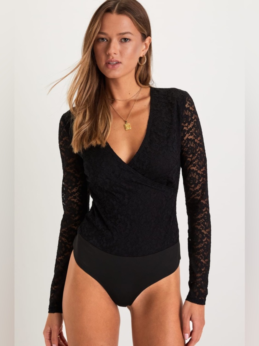 Lulus Adorable Embrace Black Lace Long Sleeve Bodysuit ▪️🖤🔲